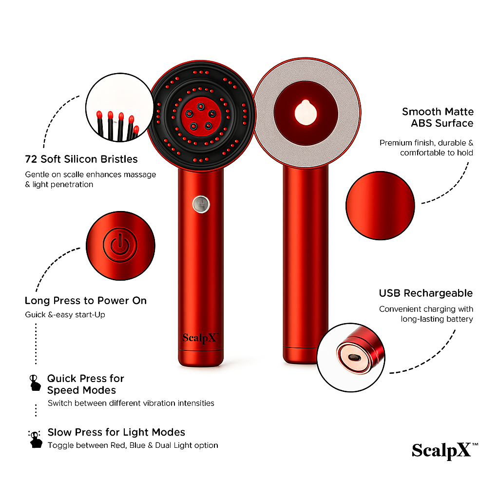 ScalpX™ 3-1 Red Light Therapy Scalp Massager | 12 Month Warranty