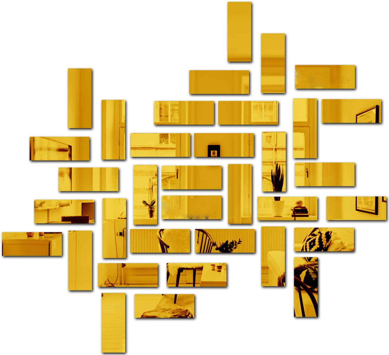 35 golden acrylic rectangle mirror stickers, self-adhesive, safe & shiny.