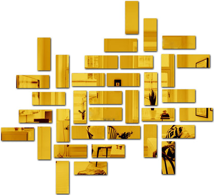 35 golden acrylic rectangle mirror stickers, self-adhesive, safe & shiny.
