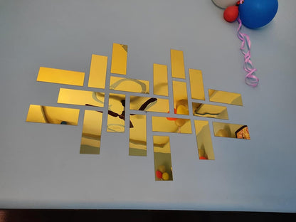 35 golden acrylic rectangle mirror stickers, self-adhesive, safe & shiny.