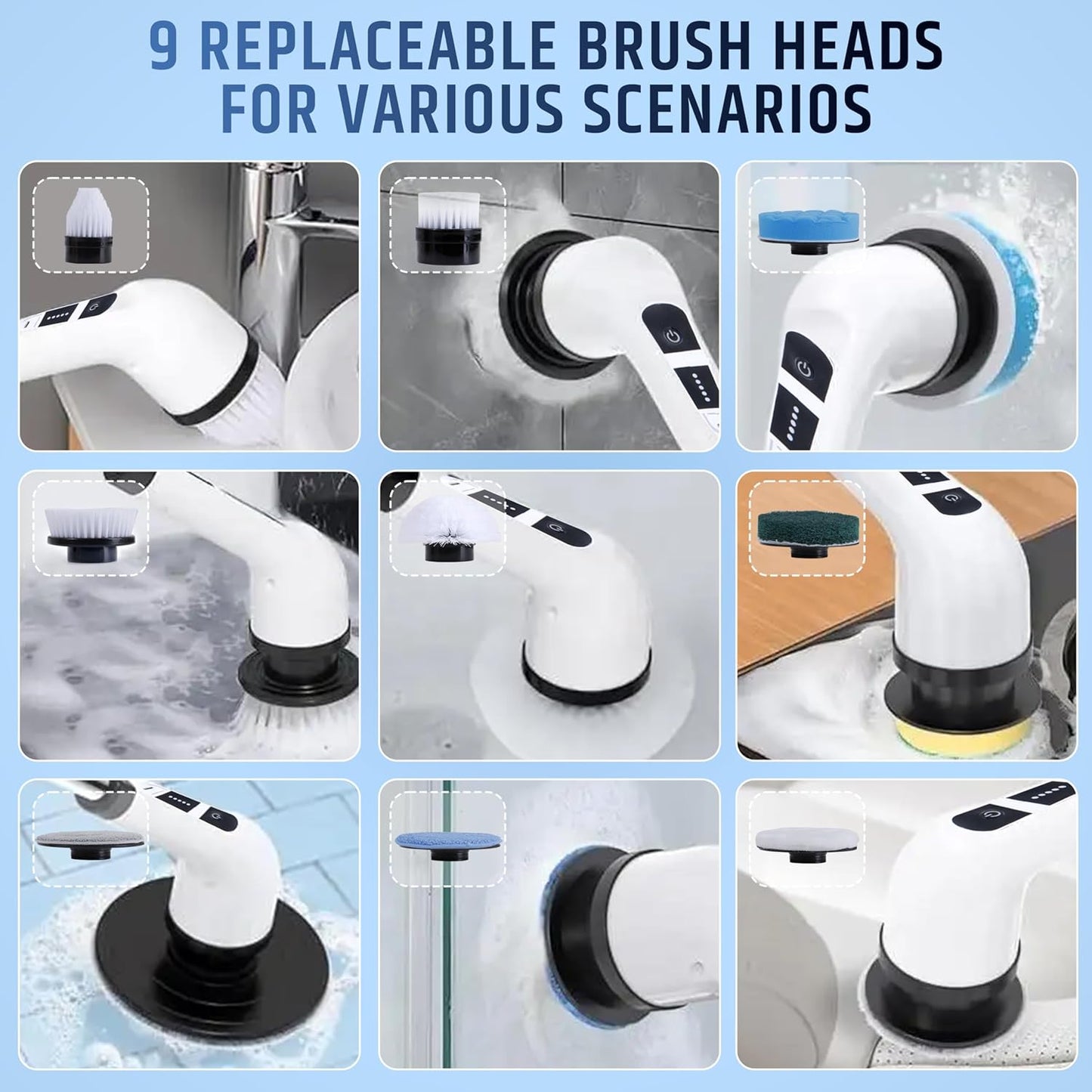 Cleanistic™         Electric Spin Scrubber (9-in-1)